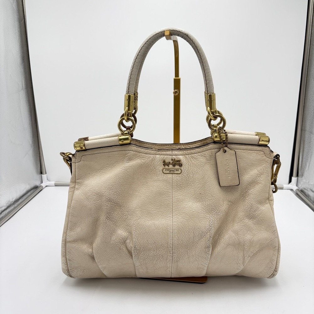 Coach Madison Carrie Carryall Satchel Purse Bag Convertible Cream Pebble Leather